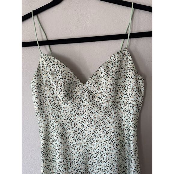 Princess Polly Floral Satin Slip Dress Size 2 Light Green Slit Party Boho Glam - Picture 2 of 8